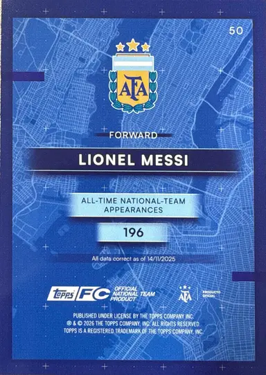 2026 TOPPS ARGENTINA TEAM SET LIONEL MESSI #50 / リオネルメッシ 缩略图 2