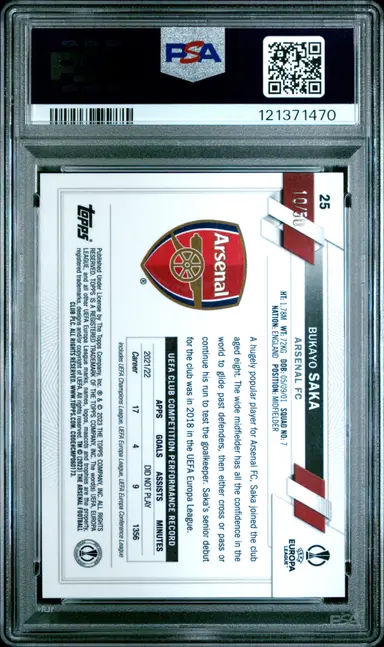 2022-23 TOPPS CHROME UCC BUKAYO SAKA GOLD REFRACTOR #25 PSA9 ブカヨ サカ サムネイル 2