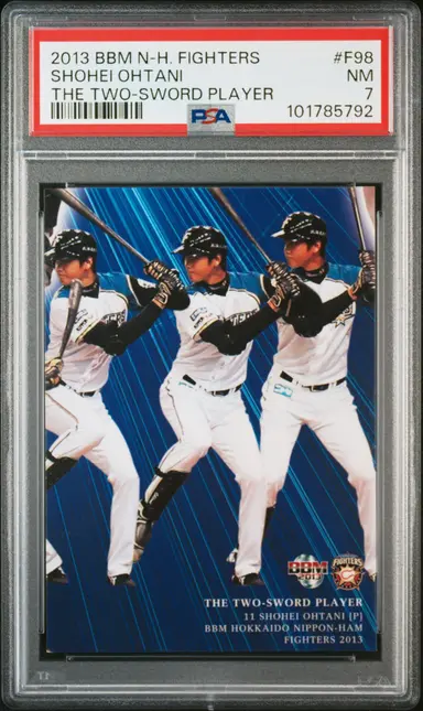 2013 BBM HOKKAIDO NIPPON HAM FIGHTERS SHOHEI OHTANI THE TWO-SWORD PLAYER #F98  PSA7 / 大谷翔平 サムネイル 1