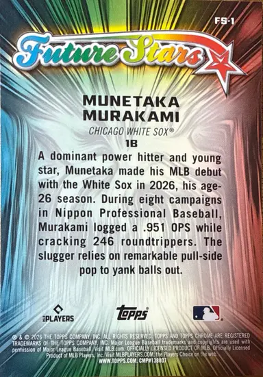 2026 TOPPS CHROME MUNETAKA MURAKAMI FUTURE STARS FS-1 ROOKIE / 村上宗隆 缩略图 2