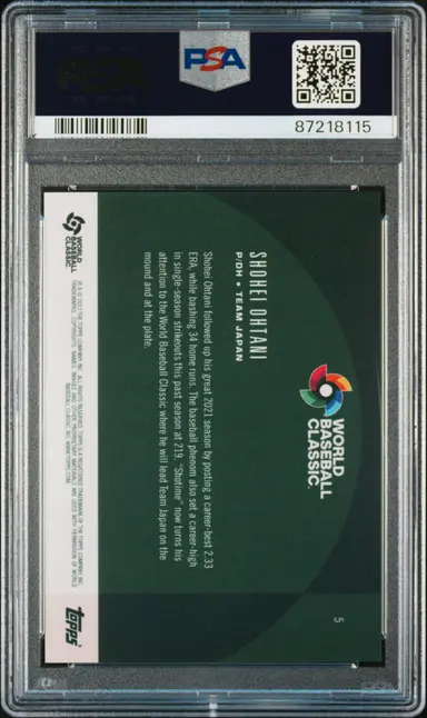 2023 TOPPS WORLD BASEBALL CLASSIC GLOBAL STARS SHOHEI OHTANI #5 PSA10 / 大谷翔平 サムネイル 2