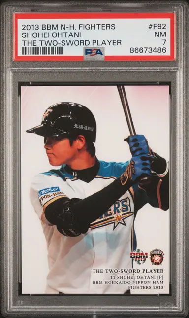 2013 BBM HOKKAIDO NIPPON HAM FIGHTERS SHOHEI OHTANI THE TWO-SWORD PLAYER #F92 PSA7 サムネイル 1