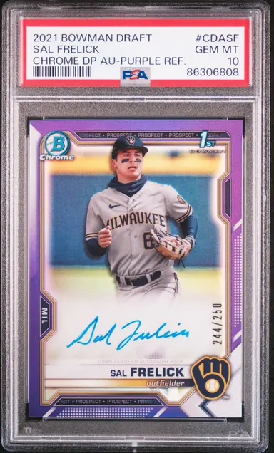 2021 BOWMAN DRAFT SAL FRELICK CHROME DP AU-PURPLE REF. #CDASF PSA10 / サルフレリック 244/250 サムネイル 1