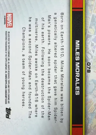 2026 TOPPS CHROME MARVEL MILES MORALES #078 26/50 /マイルス・モラレス thumbnail 2