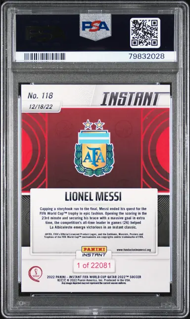 2022 PANINI INSTANT LIONEL MESSI FIFA WORLD CUP QATAR  #118 PSA9 / リオネル メッシ サムネイル 2