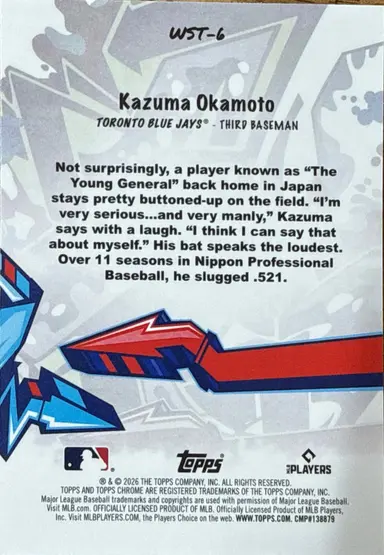 2026 TOPPS CHROME KAZUMA OKAMOTO WST-6 / 岡本和真 thumbnail 2