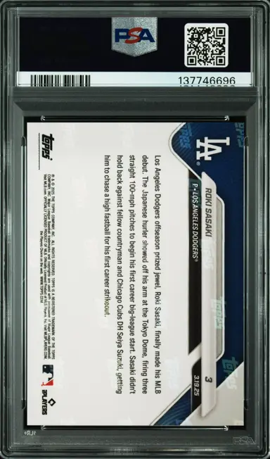 2025 TOPPS NOW ROKI SASAKI #3 PSA10 / 佐々木朗希 サムネイル 2