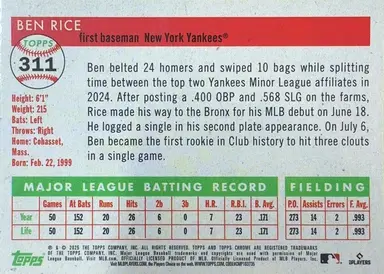 2026 TOPPS CHROME PLATINUM BEN RICE PRINTAUTO #311 / ベン・ライス 缩略图 2