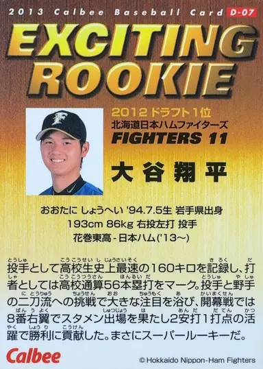 2013 EXCITING ROOKIE SHOHEI OHTANI D-07 大谷翔平 サムネイル 2