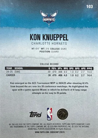 2026 TOPPS SIGNATURE KON KNUEPPEL #103 / コンカニップル thumbnail 2