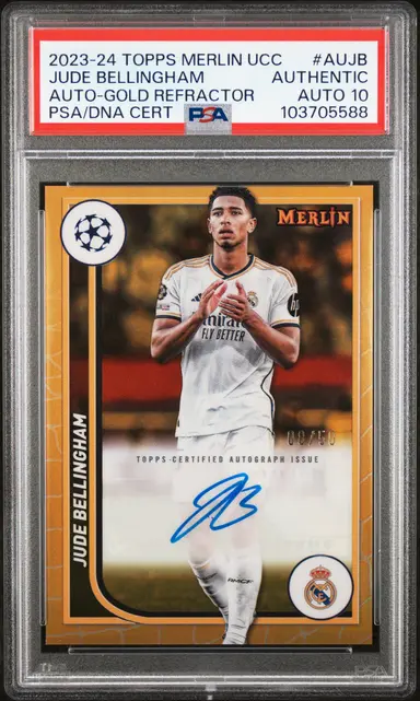 2023-24 TOPPS MERLIN UCC JUDE BELLINGHAM AUTO-GOLD REFRACTOR #AUJB PSA AUTO10 / ジュードベリンガム サムネイル 1