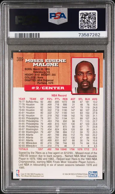 1993 HOOPS  MOSES MALONE 5TH ANNIVERSARY #389 PSA9 / モーゼスマローン サムネイル 2