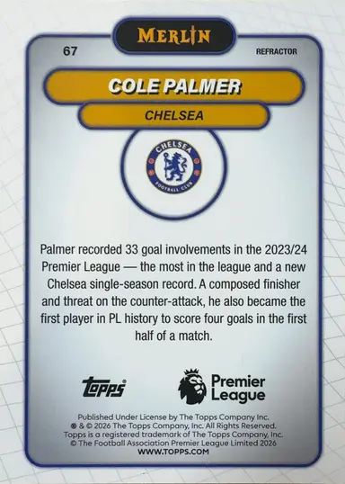 2026 TOPPS MERLIN PREMIER LEAGUE COLE PALMER #67 REFRACTOR / コールパーマー サムネイル 2