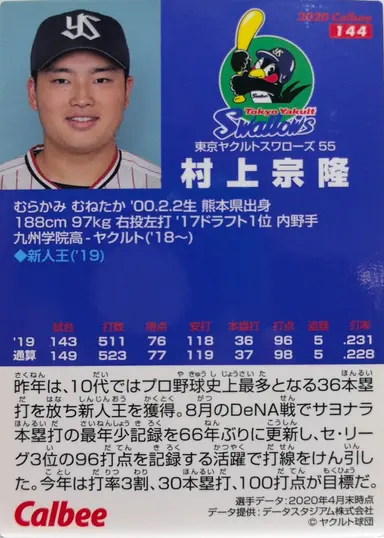 2020 CALBEE MUNETAKA MURAKAMI #144 / 村上宗隆 サムネイル 2