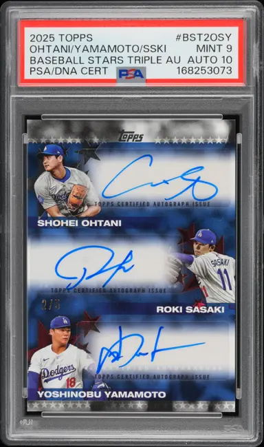 2025 TOPPS BASEBALL STARS TRIPLE AUTOGRAPHS OHTANI/YAMAMOTO/SASAKI #BST2OSY PSA10 / 大谷翔平 佐々木朗希 山本由伸
