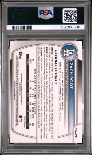 2025 BOWMAN DRAFT ZACH ROOT CHROME PROSPECT AUTOGRAPHS #CPA-ZR PSA9 サムネイル 2