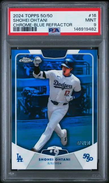 2024 TOPPS 50/50 SHOHEI OHTANI CHROME-BLUE REFRACTOR #16 PSA9 サムネイル 1