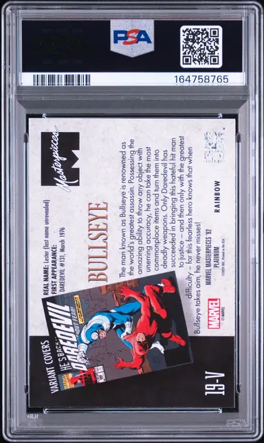 2024 UPPER DECK MARVEL MASTERPIECES BULLSEYE '92 PLATINUM-V/C-RAINBOW #19V PSA10 サムネイル 2