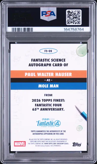 2026 MARVEL TOPPS FINEST FANTASTIC SCIENCE AUTOGRAPHS PAUL WALTER HAUSER #9 PSA8 サムネイル 2