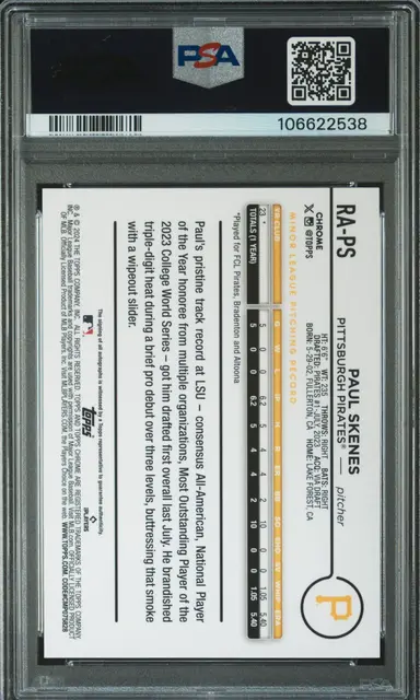 2024 TOPPS CHROME UPDATE PAUL SKENES AUTOGRAPH-PURPLE #RAPS PSA10 / ポールスキーンズ サムネイル 2