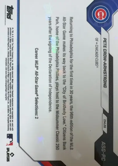 2026 TOPPS NOW ALL STAR GAME PETE CROW ARMSTRONG ASG-PC /50 / ピートクロウアームストロング thumbnail 2