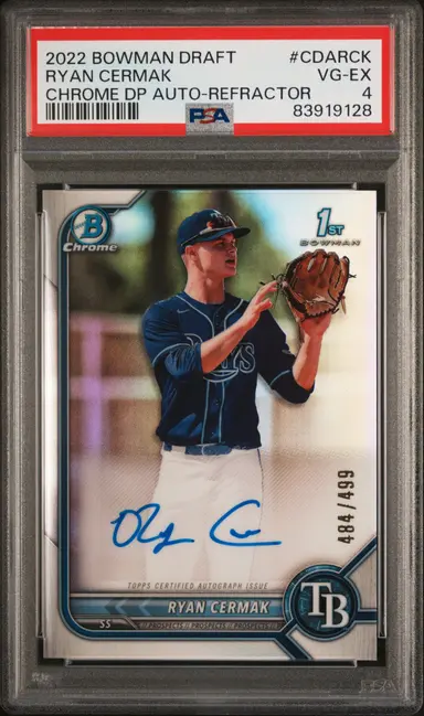 2022 BOWMAN DRAFT CHROME DRAFT PICK RYAN CERMAK CHROME DP AUTO-REFRACTOR #CDARCK PSA4 / ライアン サーマック サムネイル 1