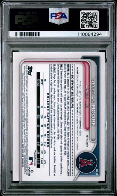 2024 BOWMAN DRAFT CHRISTIAN MOORE CHROME-REFRACTOR #BDC13 PSA9 / クリスチャン ムーア サムネイル 2