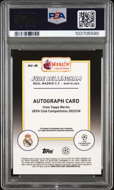2023-24 TOPPS MERLIN UCC JUDE BELLINGHAM AUTO-GOLD REFRACTOR #AUJB PSA AUTO10 / ジュードベリンガム サムネイル 2