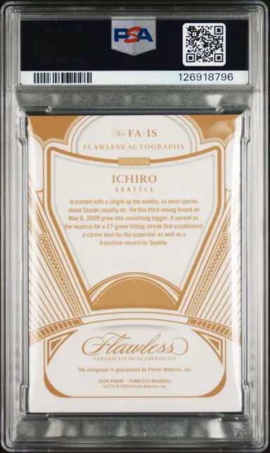 2024 PANINI FLAWLESS ICHIRO FLAWLESS AUTO-PLATINUM #FAIS 1/1 PSA7 / 鈴木一朗 サムネイル 2