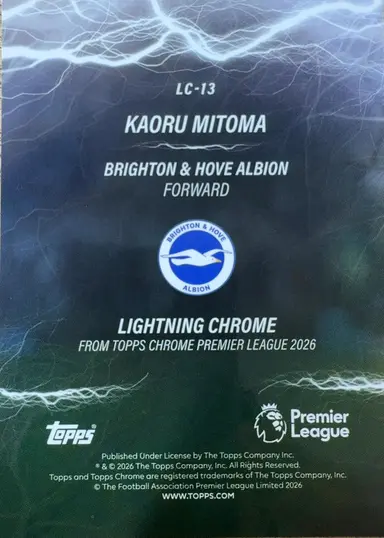 2026 TOPPS CHROME PREMIER LEAGUE KAORU MITOMA BRIGHTON LIGHTNING LC-13 REF / 三笘薫 サムネイル 2