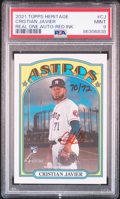 2021 TOPPS HERITAGE CRISTIAN JAVIER REAL ONE AUTO-RED INK #CJ PSA9 / クリスチャンハビアー サムネイル 1