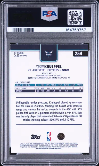 2025 TOPPS CHROME KON KNUEPPEL #254 PSA9 / コンカニップル サムネイル 2