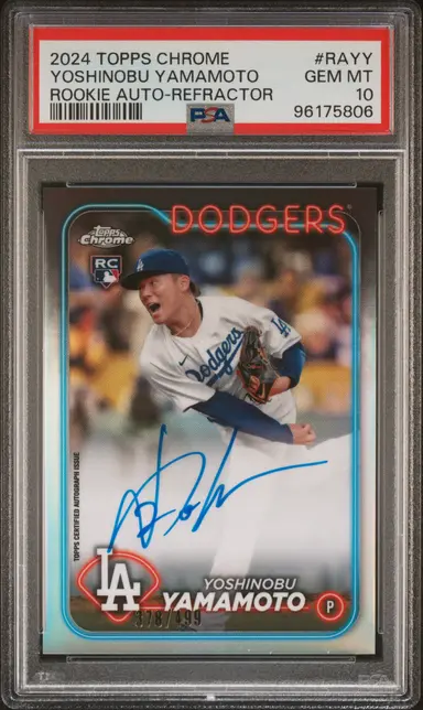 2024 TOPPS CHROME  YOSHINOBU YAMAMOTO ROOKIE AUTO-REFRACTOR #RAYY PSA10 378/499 サムネイル 1