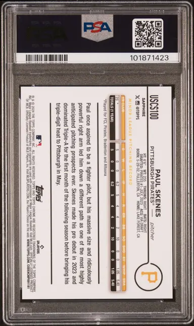 2024 TOPPS CHROME SAPPHIRE UPDATE SERIES PAUL SKENES GOLD #100 PSA10 サムネイル 2