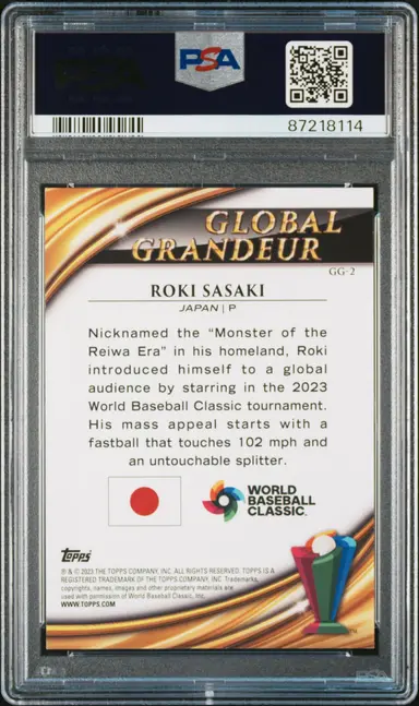 2023 TOPPS WBC ROKI SASAKI GLOBAL GRANDEUR #GG2 PSA10 / 佐々木朗希 サムネイル 2