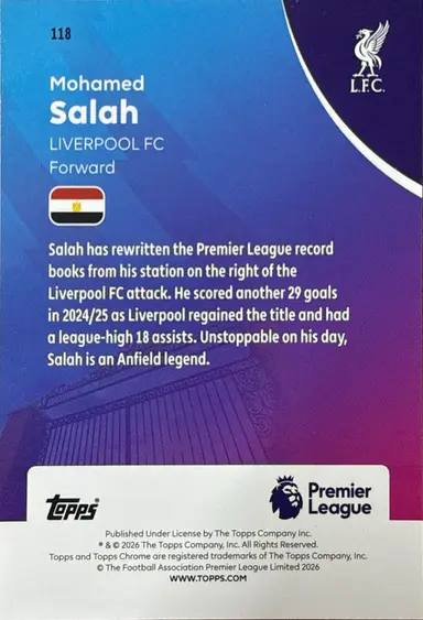 2026 TOPPS CHROME MOHAMED SALAH PINEAPPLE BLAST REF #118 / モハメド・サラー サムネイル 2