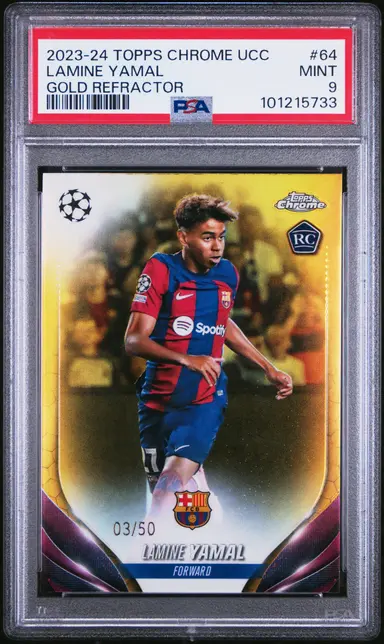 2023-24 TOPPS CHROME UCC LAMINE YAMAL GOLD REFRACTOR #64 03/50 PSA9 / ラミンヤマル サムネイル 1