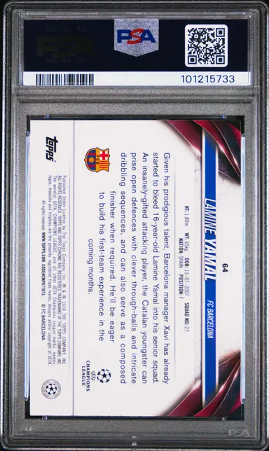 2023-24 TOPPS CHROME UCC LAMINE YAMAL GOLD REFRACTOR #64 03/50 PSA9 / ラミンヤマル サムネイル 2