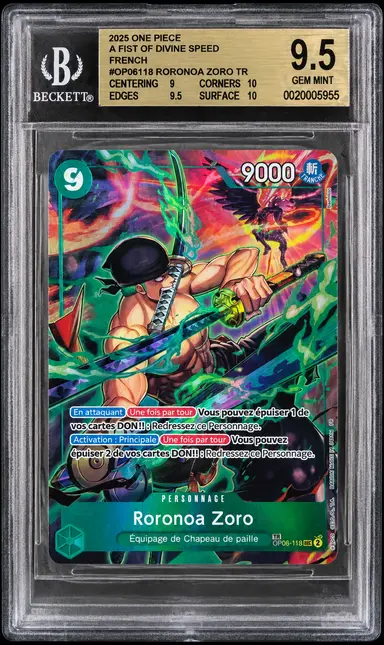 2025 ONE PIECE A FIST OF DIVINE SPEED FRENCH RORONOA ZORA TR OP06-118 BGS9.5 / ロロノアゾロ サムネイル 1