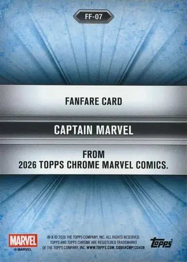 2026 TOPPS CHROME MARVEL COMICS CAPTAIN MARVEL FANFARE REFRACTOR #FF-07 thumbnail 2