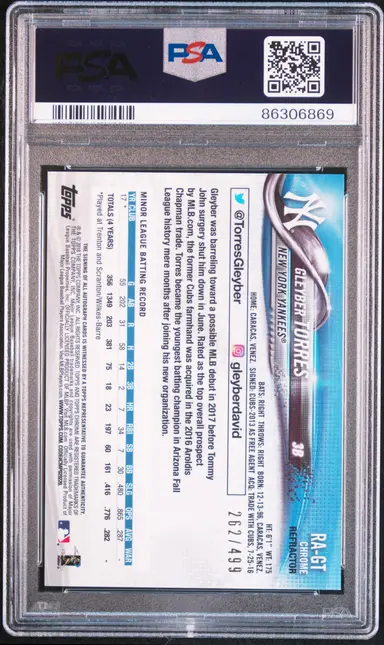 2018 TOPPS CHROME GLEYBER TORRES ROOKIE AUTO-REFRACTOR #RA-GT PSA9 / グレイバートーレス サムネイル 2