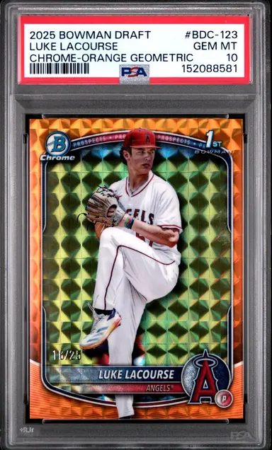 2025 BOWMAN DRAFT LUKE LACOURSE CHROME-ORANGE GEOMETRIC #BDC-123 PSA10 サムネイル 1