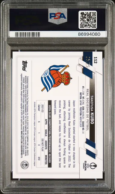 2022-23 TOPPS CHROME UCC TAKEFUSA KUBO ORANGE REFRACTOR #112 PSA10 久保建英 サムネイル 2