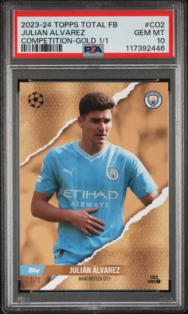 2023 TOPPS TOTAL FOOTBALL  JULIAN ALVAREZ COMPETITION-GOLD #CO2 PSA10 1/1 サムネイル 1
