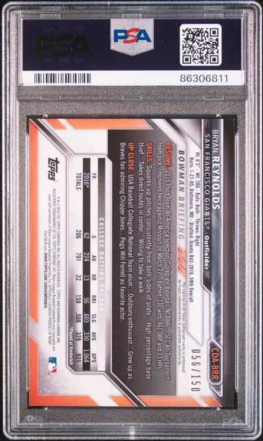2016 BOWMAN DRAFT BRYAN REYNOLDS CHROME DP AUTO.-BLUE REF. #CDABRR PSA9 / ブライアンレイノルズ サムネイル 2