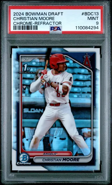 2024 BOWMAN DRAFT CHRISTIAN MOORE CHROME-REFRACTOR #BDC13 PSA9 / クリスチャン ムーア サムネイル 1