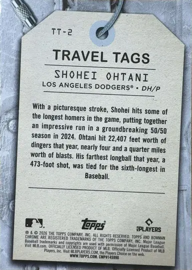 2026 BOWMAN CHROME TRAVEL TAGS SHOHEI OHTANI TT-2 / 大谷翔平 缩略图 2