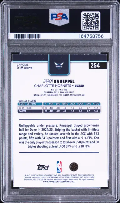 2025 TOPPS CHROME KON KNUEPPEL #254  PSA9 / コンカニップル サムネイル 2