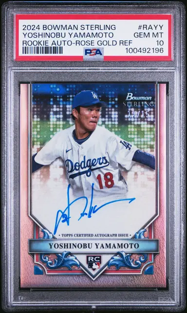 2024 BOWMAN STERLING  YOSHINOBU YAMAMOTO ROOKIE AUTO-ROSE GOLD REF  #RAYY PSA10 12/15 / 山本由伸 サムネイル 1