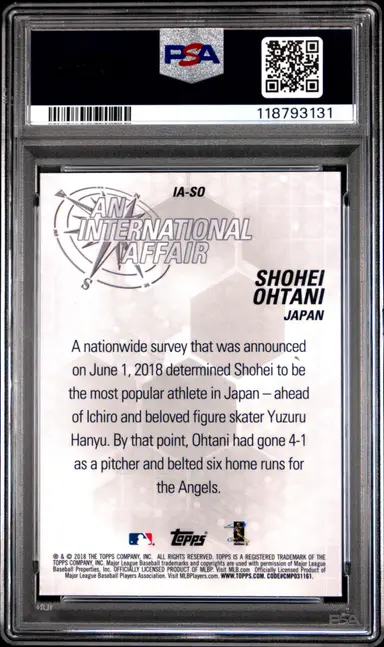 2018 TOPPS CHROME UPDATE SHOHEI OHTANI UPDATE-INTERNAT'L AFFAI  #IA-SO PSA10 / 大谷翔平 サムネイル 2